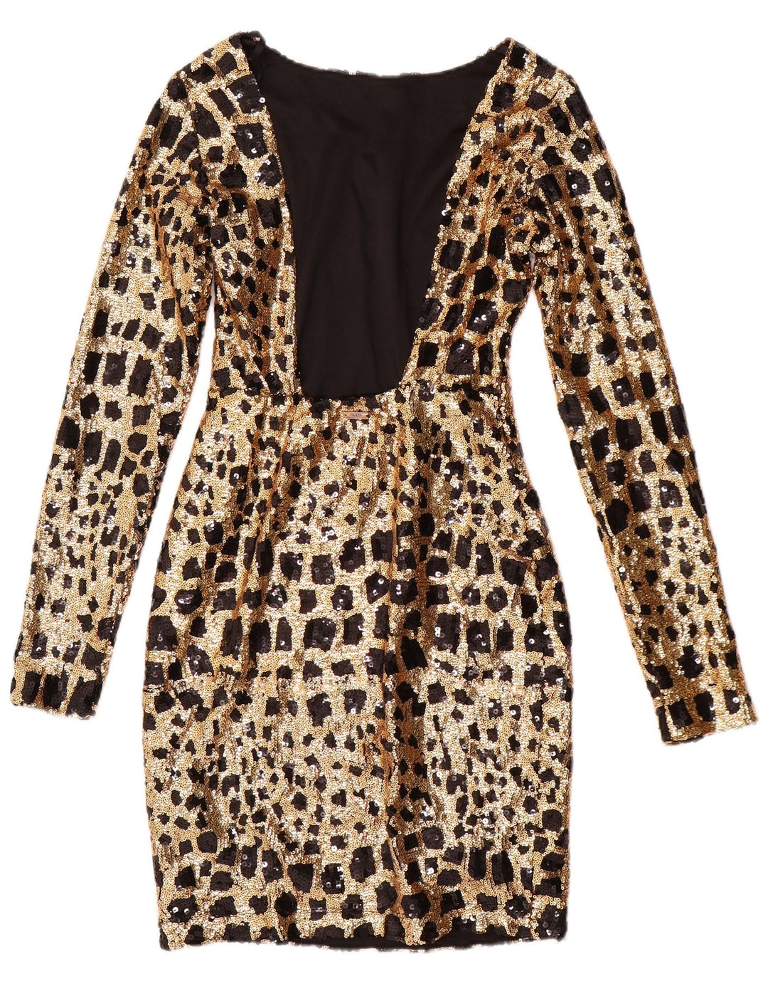 Vestido bodycon feminino de manga comprida com lantejoulas GUESS Reino Unido 6 XS dourado geométrico