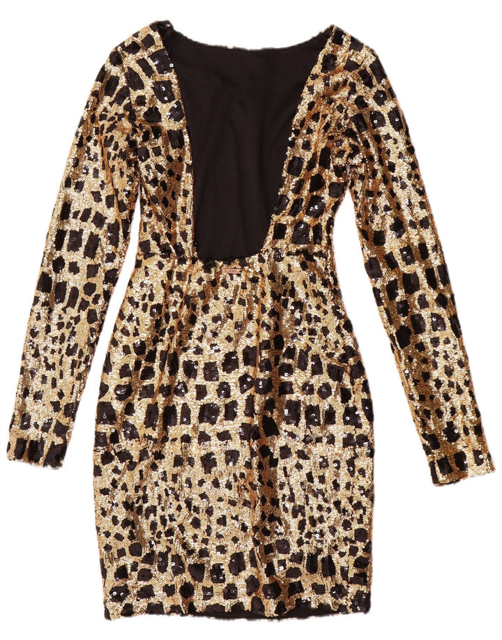 Vestido bodycon feminino de manga comprida com lantejoulas GUESS Reino Unido 6 XS dourado geométrico
