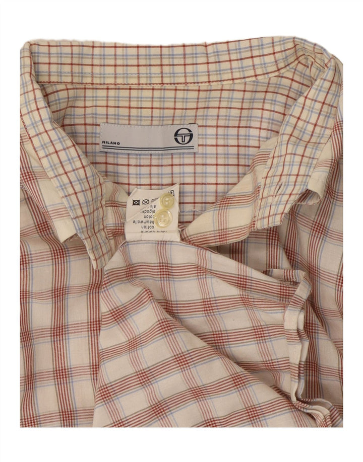 Camisa masculina Sergio Tacchini grande algodão xadrez branco