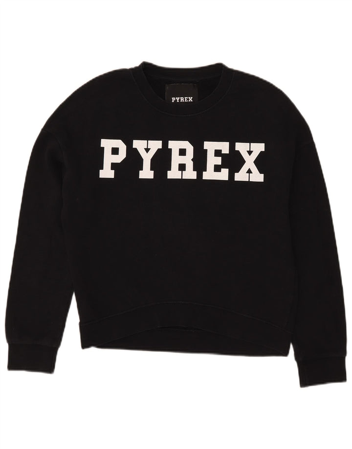 Suéter feminino Pyrex com estampa gráfica oversized UK 6 XS algodão preto
