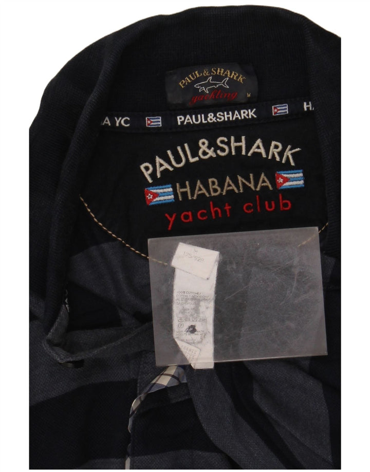 Camisa polo masculina PAUL & SHARK para iate médio algodão listrado azul marinho