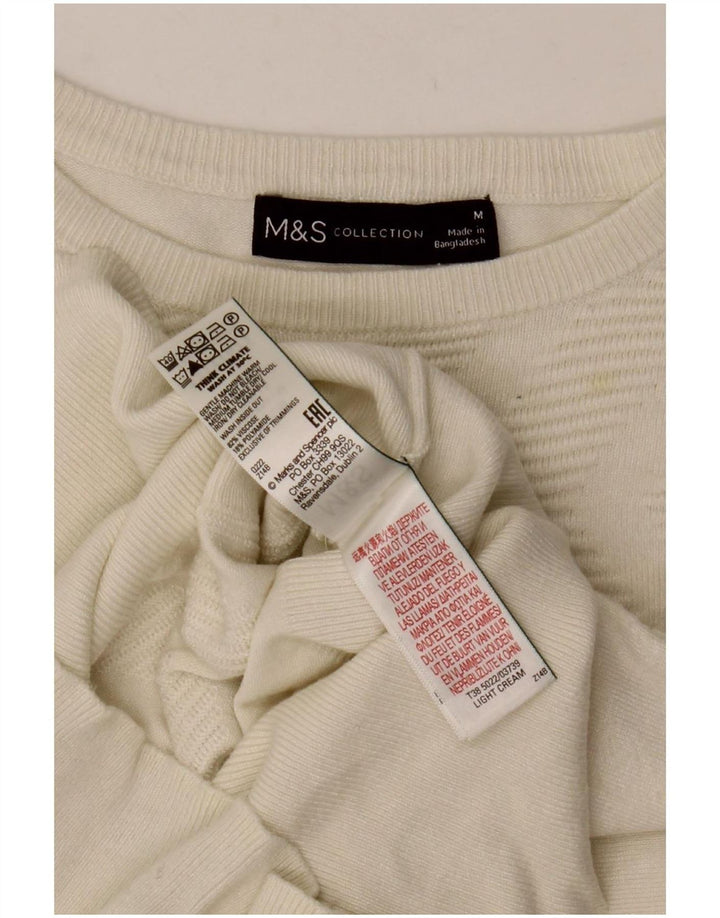 Suéter feminino Marks & Spencer com gola canoa UK 12 médio off white