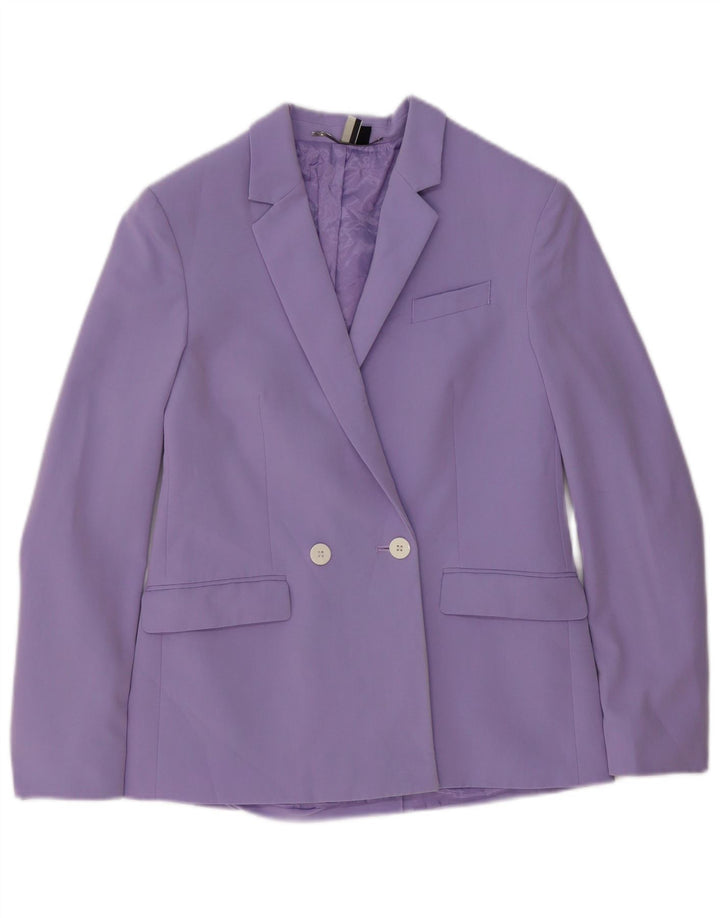 Jaqueta blazer feminina Topshop com peito duplo Reino Unido 8 poliéster roxo pequeno