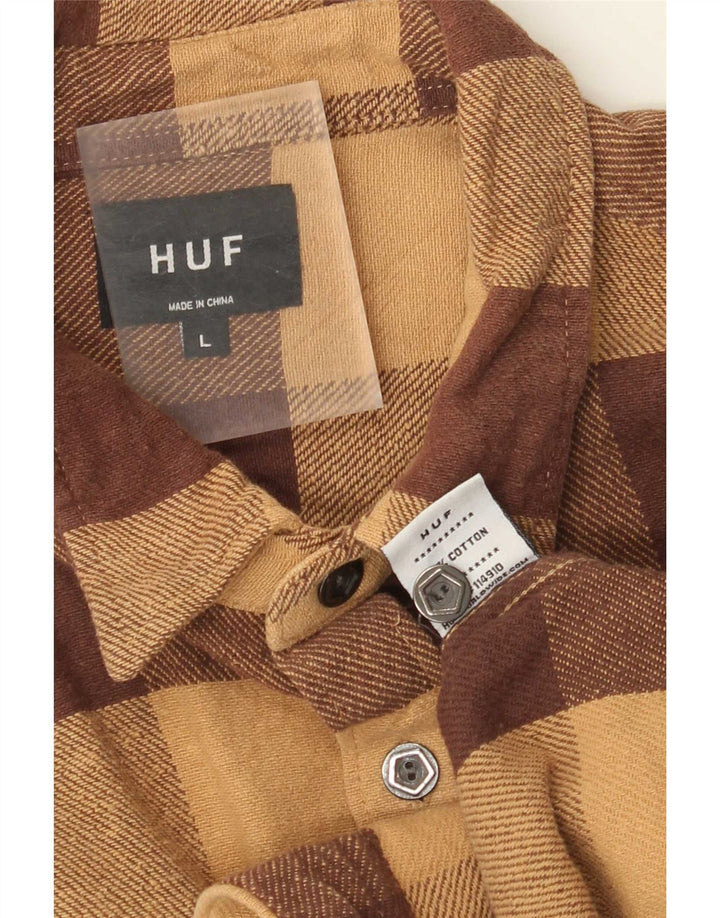 Camisa masculina de flanela HUF grande algodão guingão marrom
