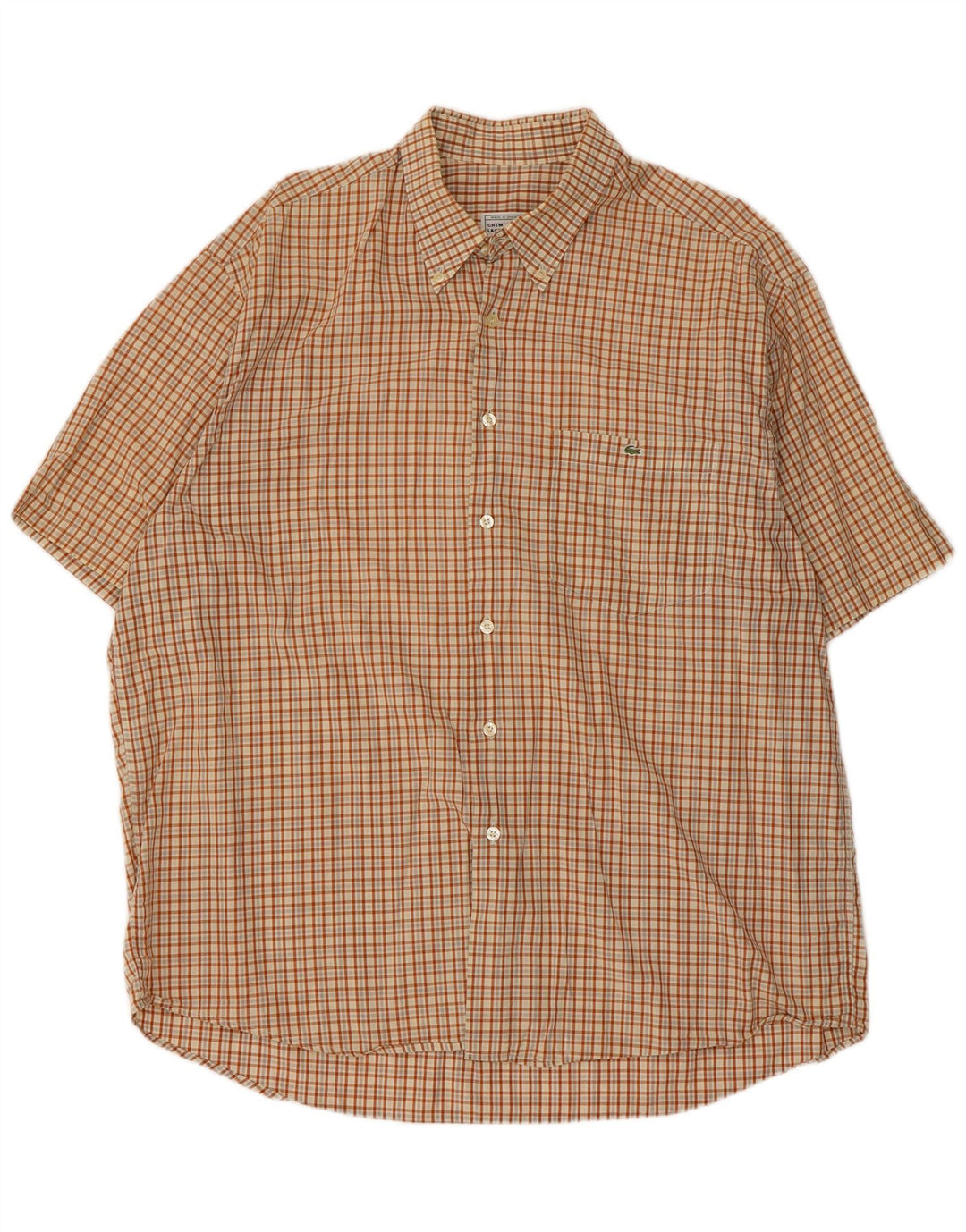 Lacoste camisa masculina de manga curta 2XL xadrez marrom