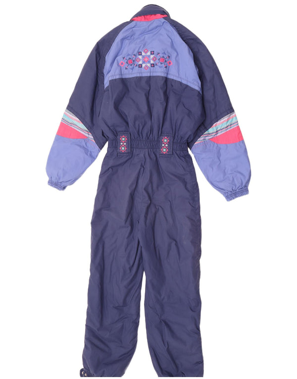Macacão de esqui com capuz feminino Diadora UK 10 pequeno azul marinho geométrico