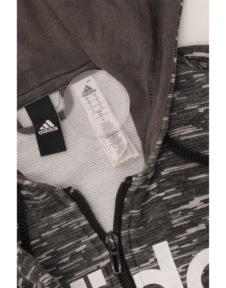 Suéter masculino Adidas com capuz e zíper gráfico pequeno poliéster manchado cinza