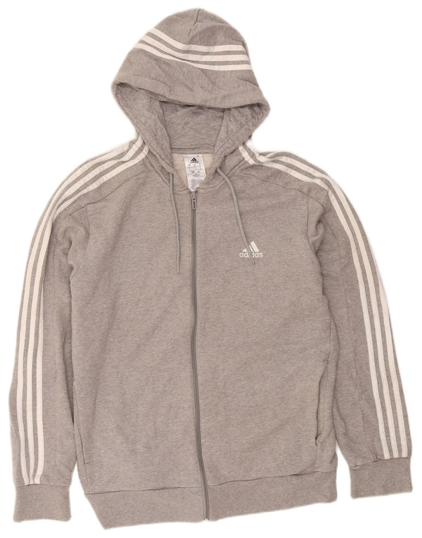 Suéter masculino Adidas com capuz e zíper grande algodão manchado cinza