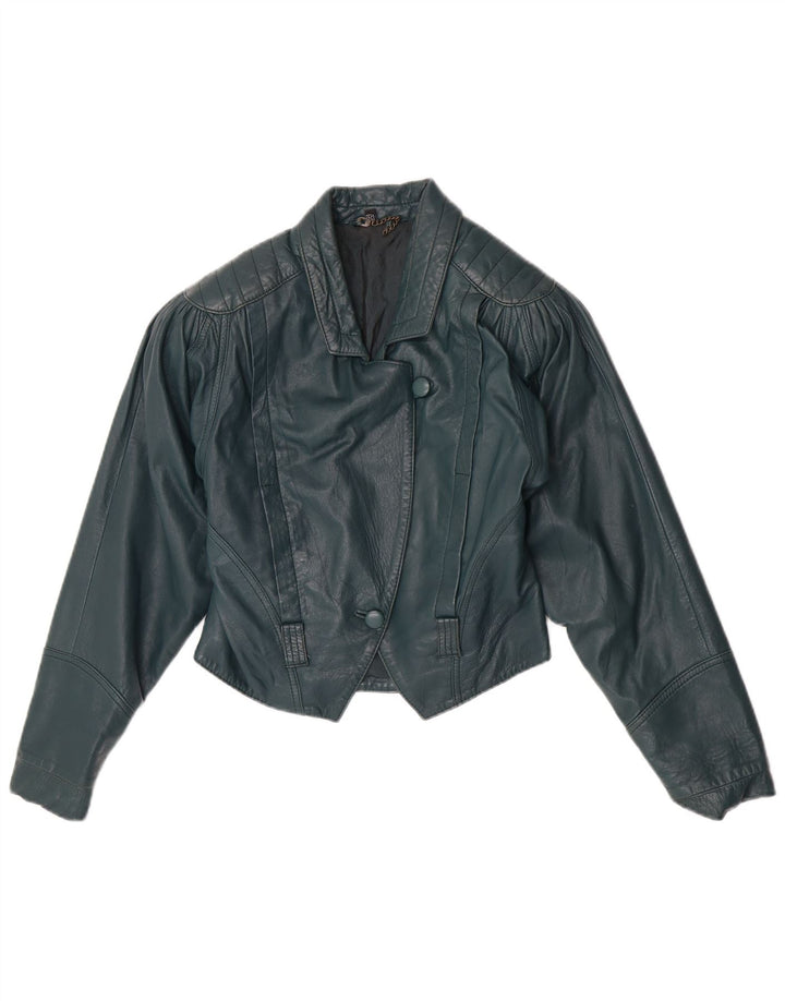 Jaqueta de couro vintage feminina EU 36 couro verde pequeno