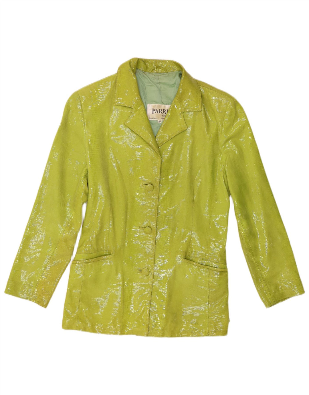 Jaqueta blazer feminina vintage com 3 botões IT 40 estampa animal verde pequena