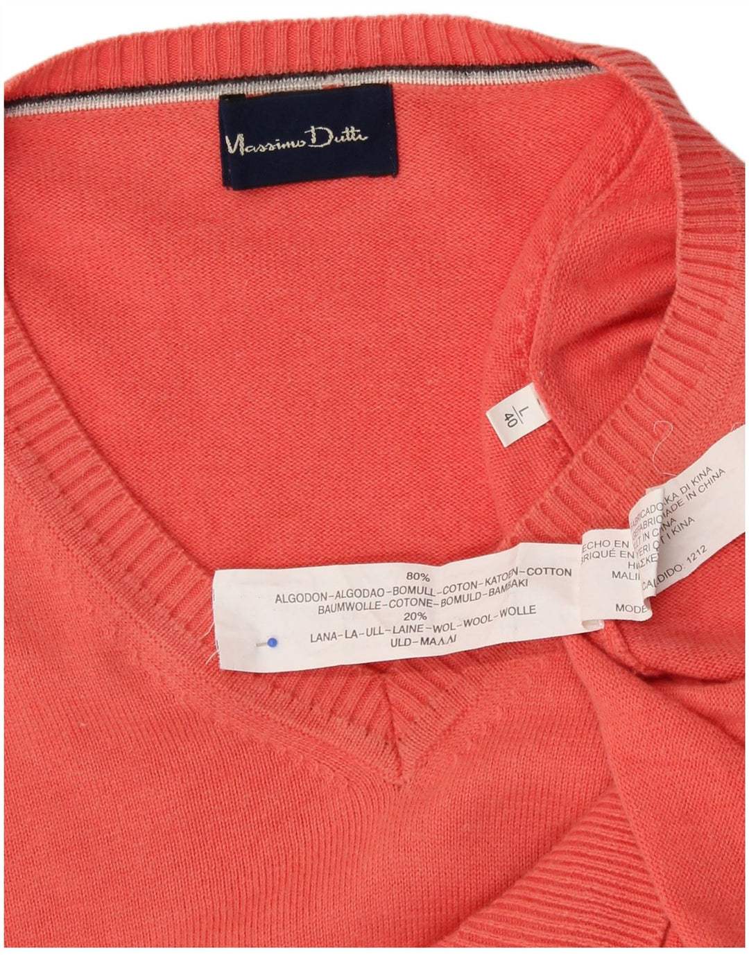 Suéter masculino MASSIMO DUTTI com decote em V grande algodão rosa