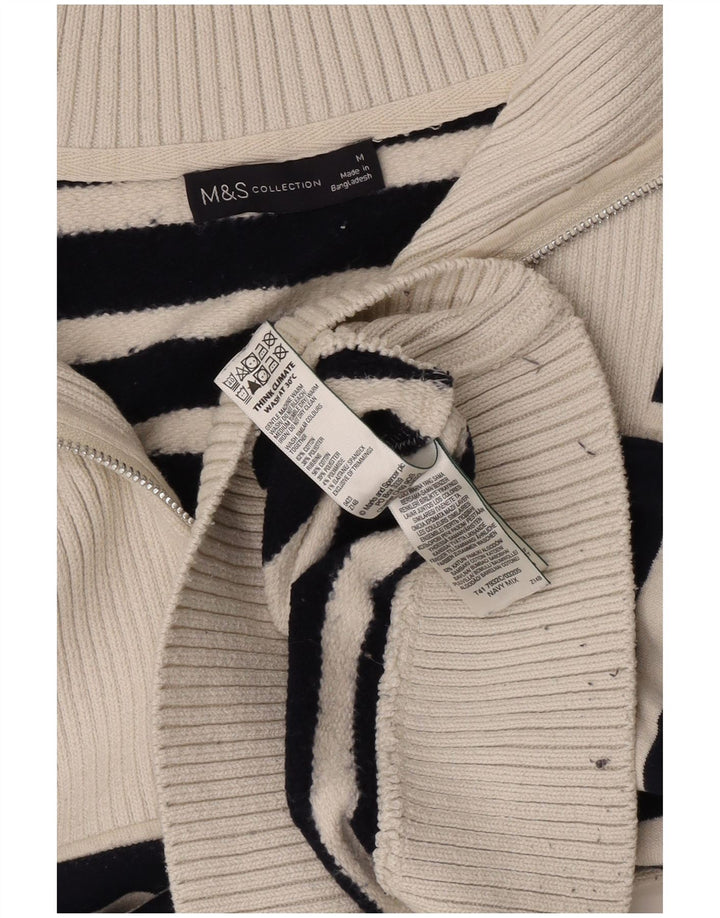 Suéter feminino Marks & Spencer com gola e zíper curto Reino Unido 14 médio azul marinho