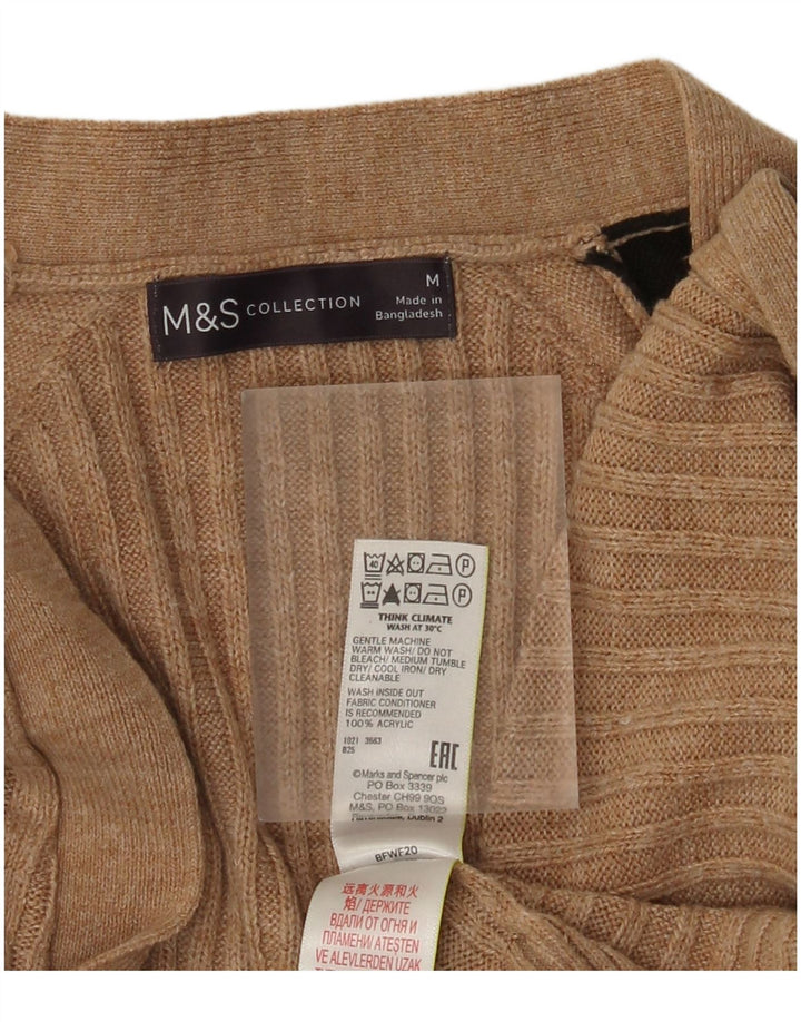 Suéter cardigã aberto feminino Marks & Spencer Reino Unido 12 bloco colorido bege médio