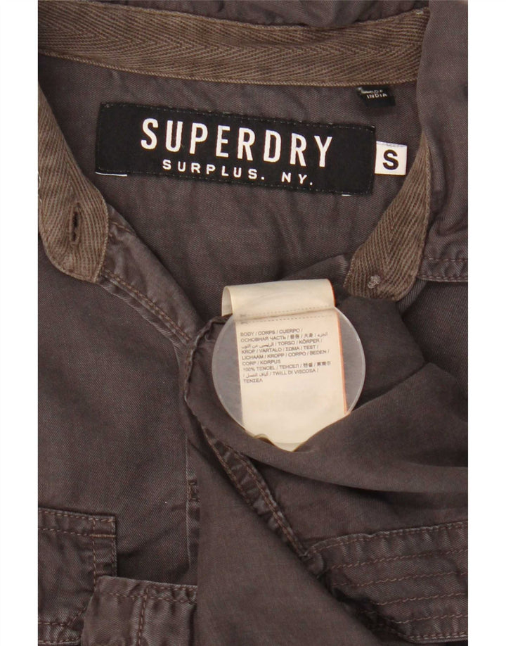 Camisa militar feminina Superdry UK 10 pequena viscose cinza