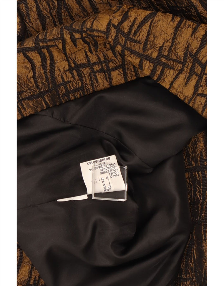 Jaqueta blazer feminina VINTAGE manga 3/4 UK 10 pequena marrom geométrica