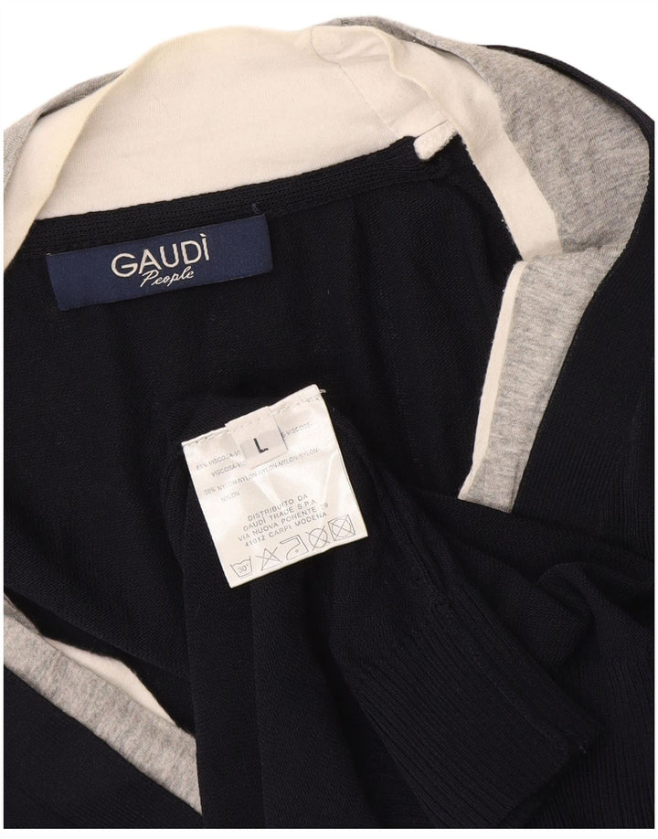 Suéter cardigã masculino Gaudi grande azul marinho colorblock viscose