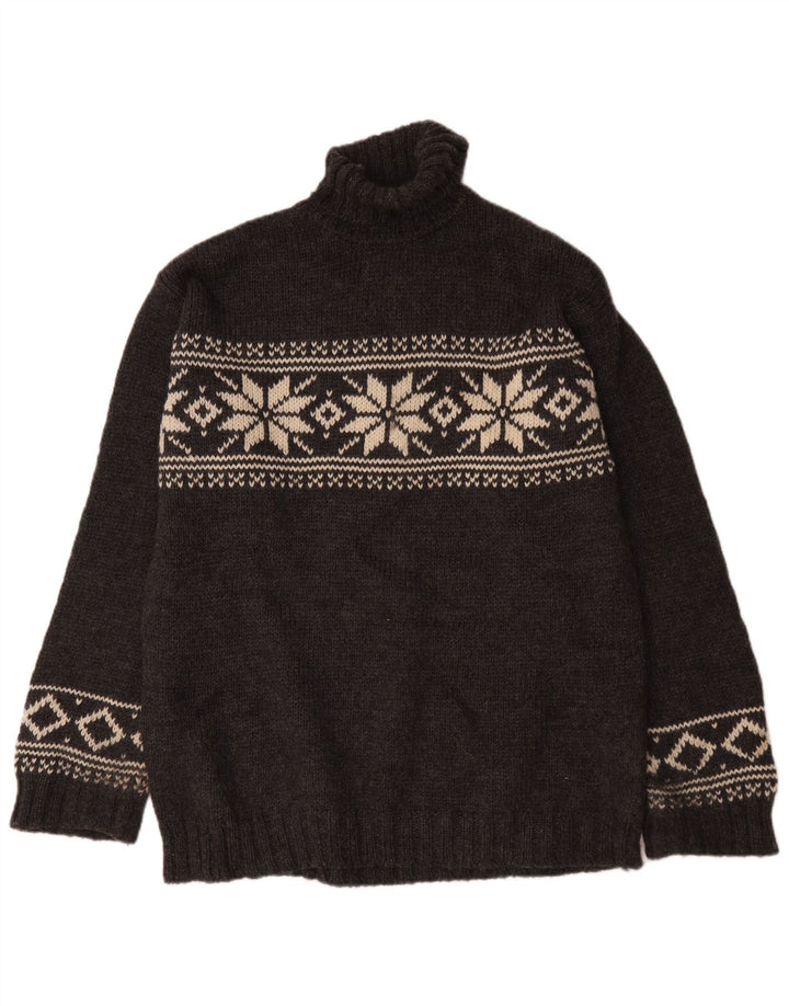Suéter masculino L.O.G.G com gola redonda e lã Fair Isle cinza médio
