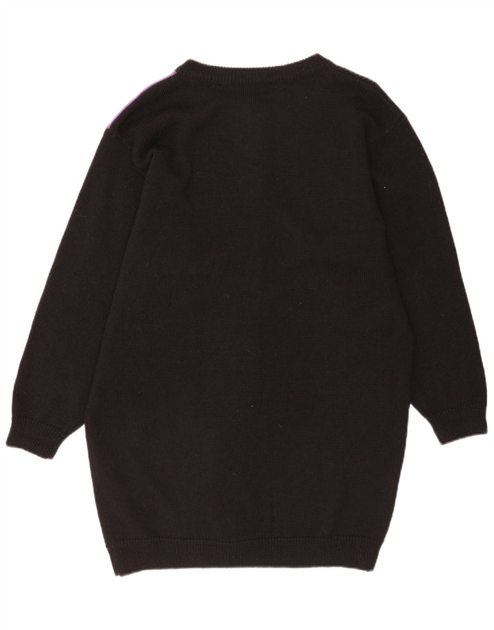 Suéter cardigã feminino vintage longline EU 40 bloco colorido preto médio