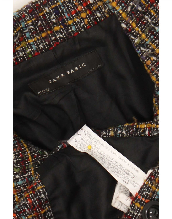 Jaqueta blazer feminina Zara Front Tie UK 14 grande acrílico xadrez multicolorido