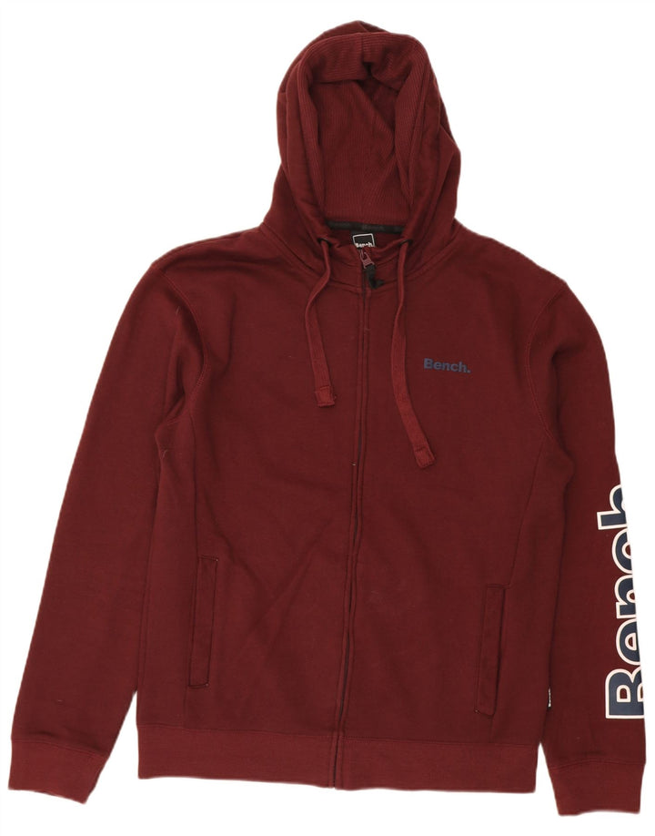 Suéter masculino com capuz e zíper gráfico BENCH EU 52 grande algodão borgonha