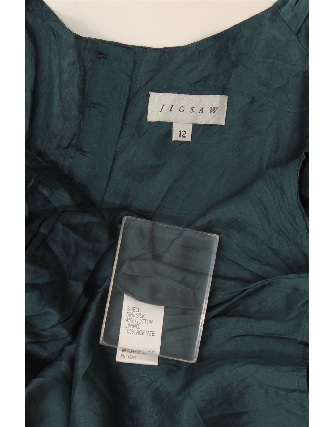 Vestido império feminino sem mangas Jigsaw Reino Unido 12 seda verde médio