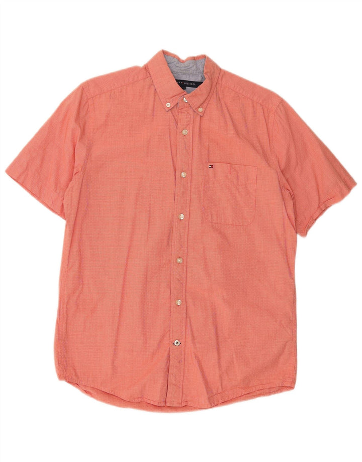 Tommy Hilfiger Camisa masculina de manga curta Classic Fit pequena vermelha Houndstooth