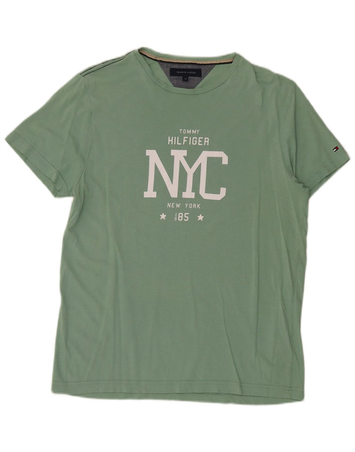 Tommy Hilfiger Camiseta masculina gráfica Top médio algodão verde