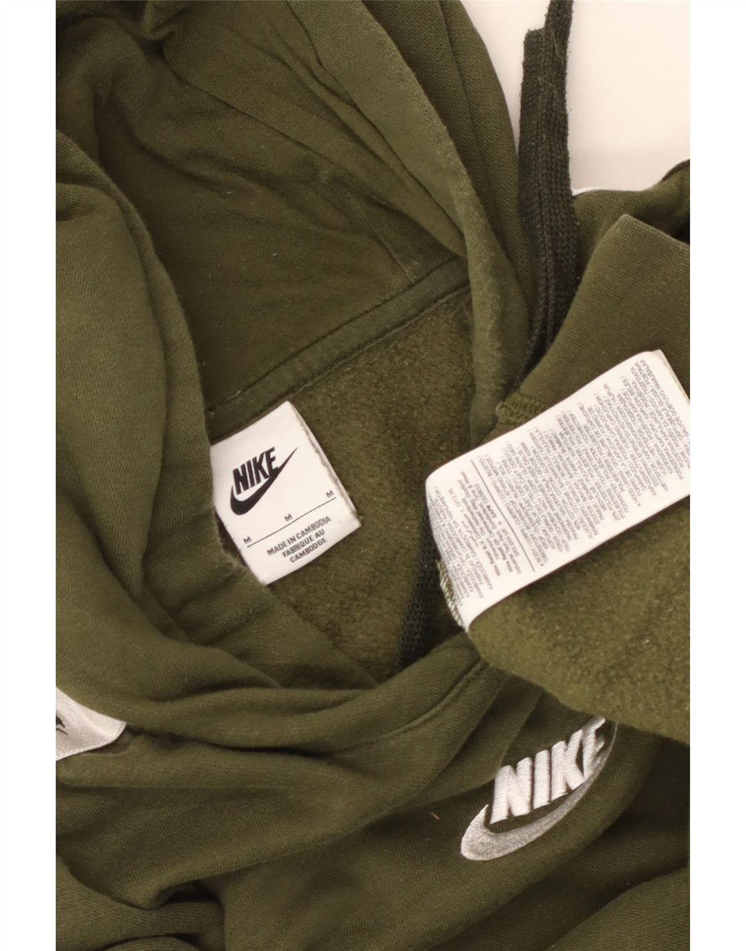 NIKE Womens Graphic Hoodie Jumper UK 14 Medium Khaki Colourblock Cotton