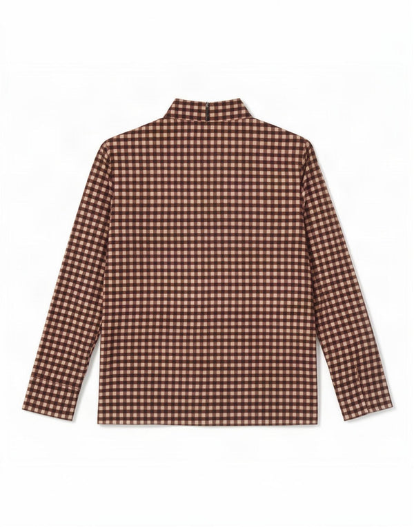 Blusa feminina de manga comprida Cos UK 12 algodão guingão marrom médio