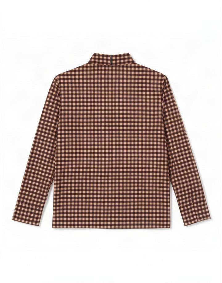 Blusa feminina de manga comprida Cos UK 12 algodão guingão marrom médio