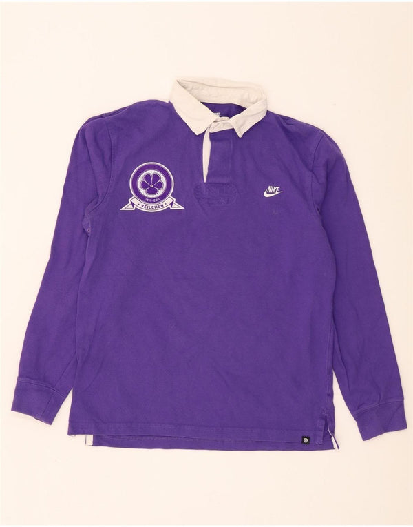 Camisa polo de rugby masculina Nike Graphic de manga comprida de algodão roxo médio