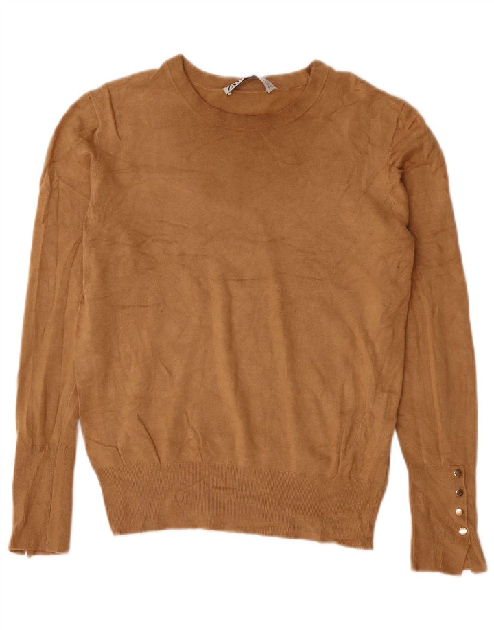 Suéter feminino ZARA com gola canoa Reino Unido 12 viscose marrom médio