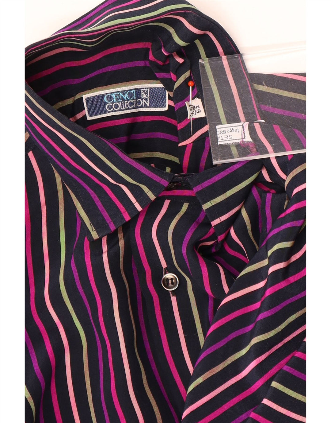Camisa masculina VINTAGE tamanho 39 15 1/2 seda listrada multicolorida média