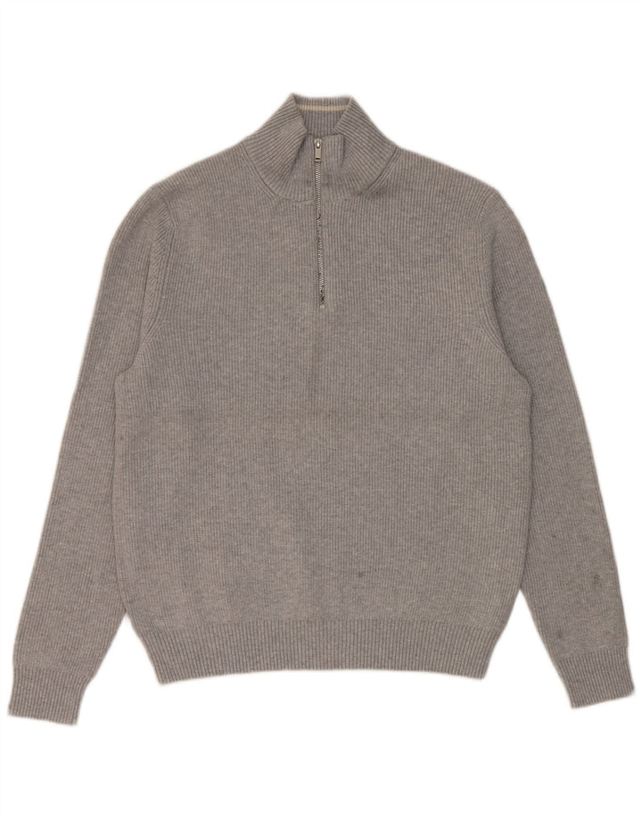 Suéter masculino Marks & Spencer de ajuste regular com zíper e gola grande cinza