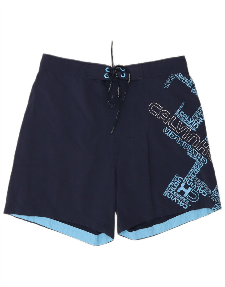 Calvin Klein Shorts de natação masculino gráfico pequeno azul marinho nylon