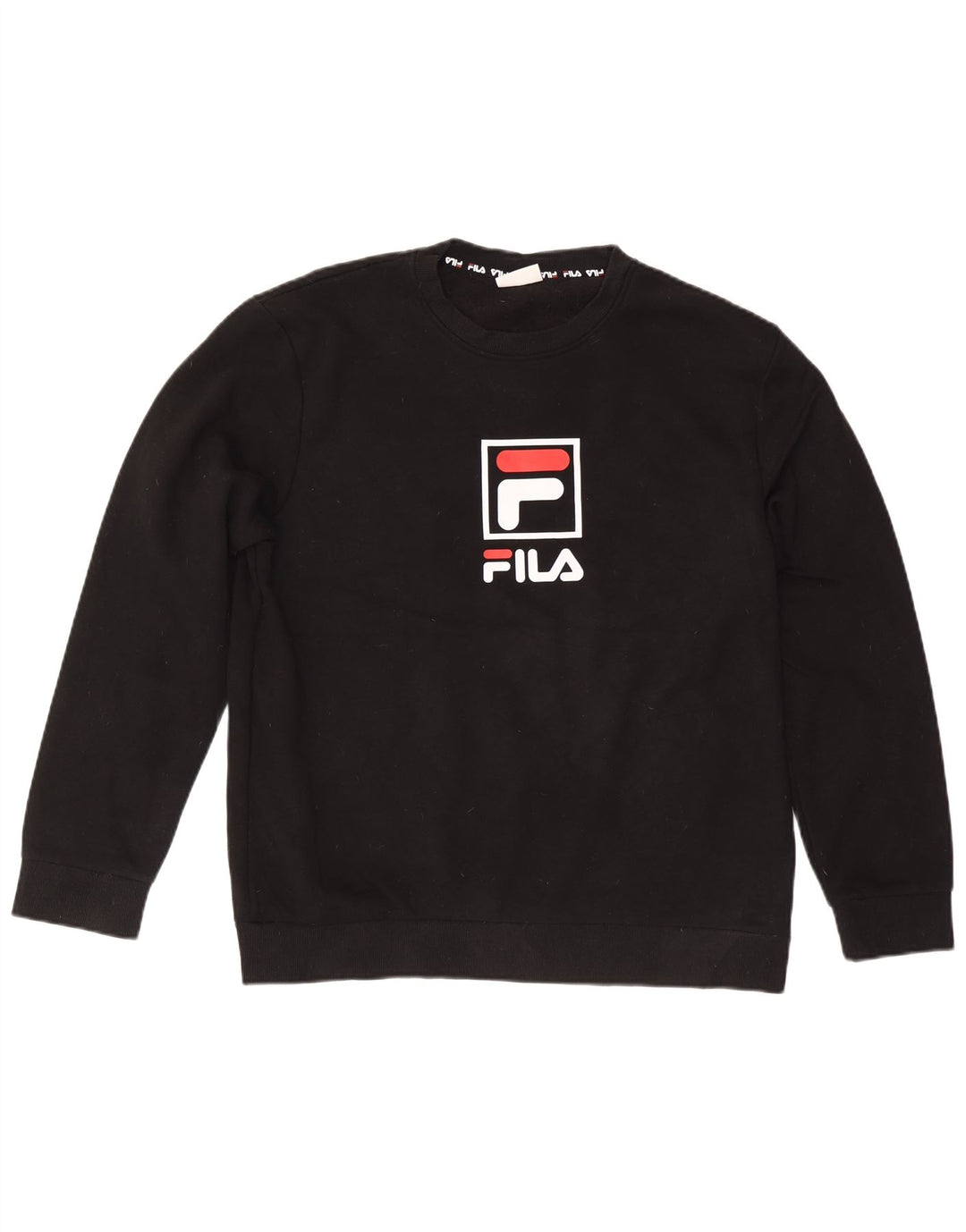 FILA feminino solto ajuste moletom gráfico jumper Reino Unido 16 grande algodão preto
