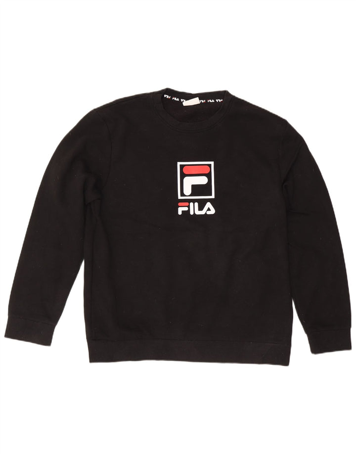 FILA feminino solto ajuste moletom gráfico jumper Reino Unido 16 grande algodão preto