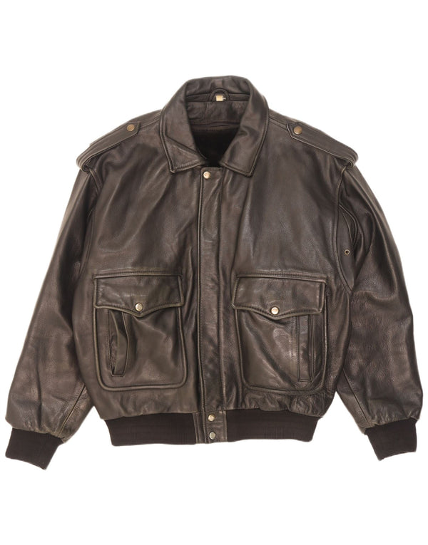 Jaqueta de couro militar masculina vintage UK 42 XL preta
