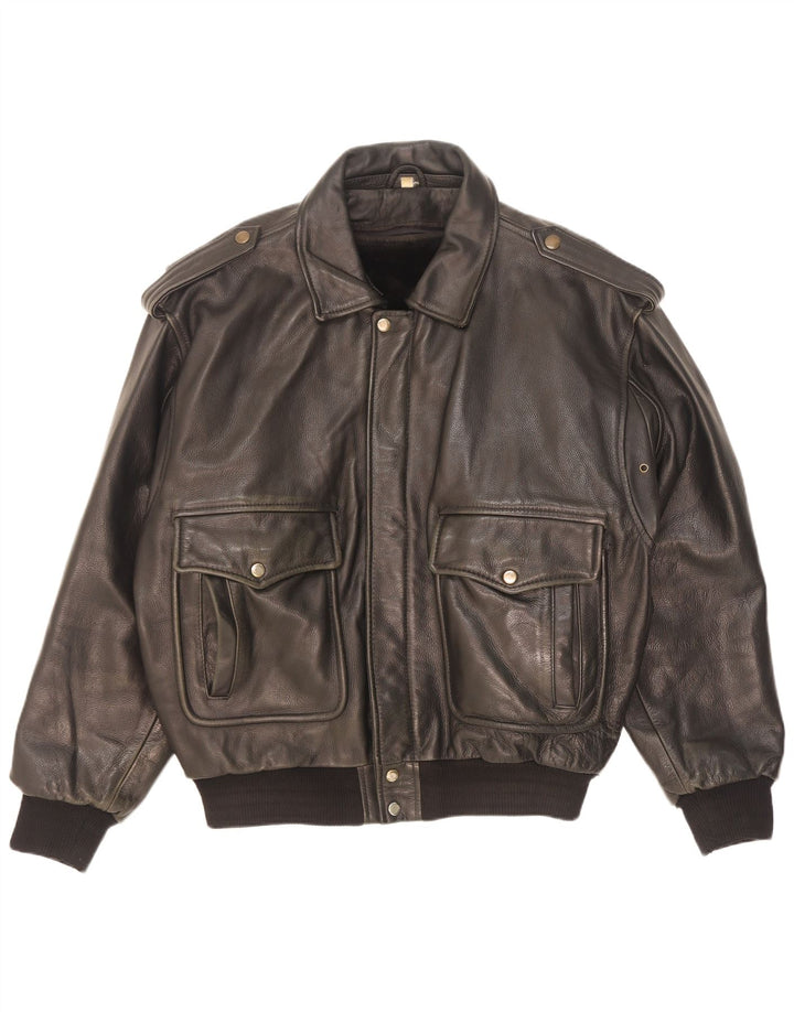 Jaqueta de couro militar masculina vintage UK 42 XL preta