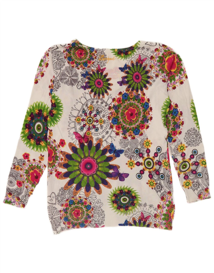 Suéter feminino Desigual com decote em V UK 14 médio multicolorido floral