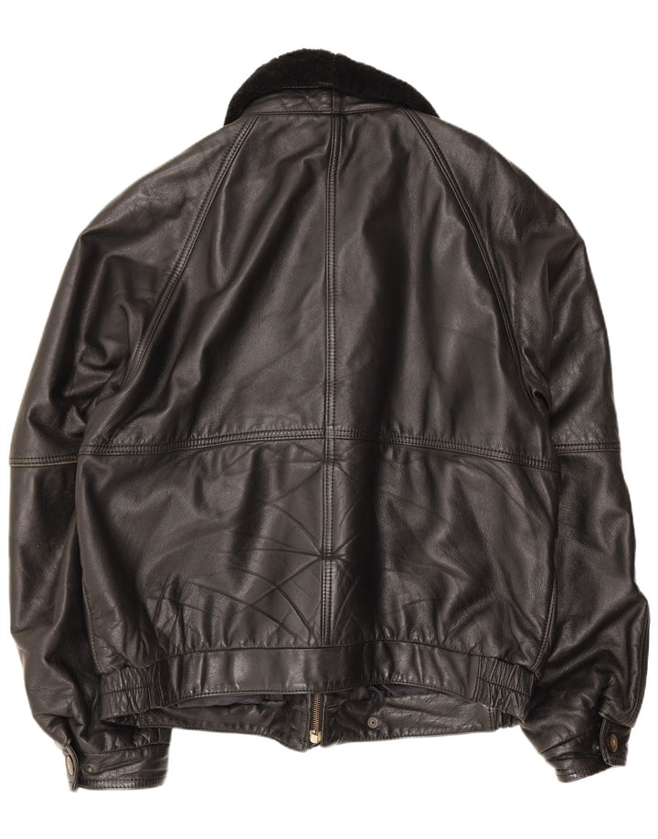 Jaqueta de couro masculina vintage IT 52 XL preta