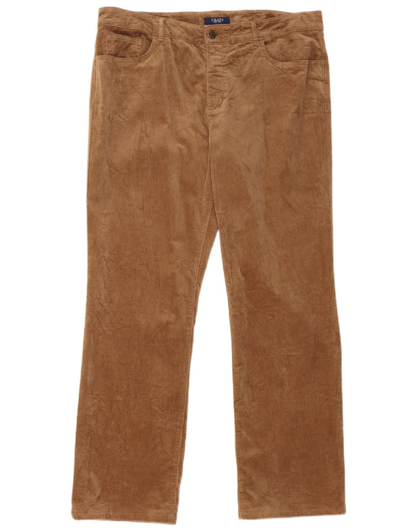 Calça feminina reta de veludo cotelê Chaps US 14 XL W36 L29 algodão bege