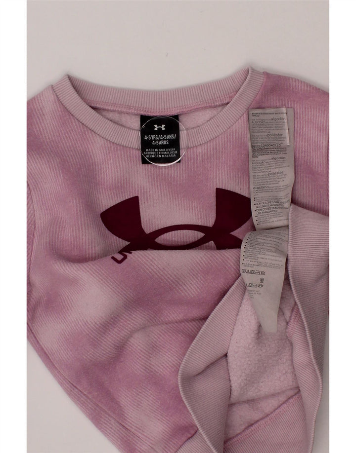 UNDER ARMOUR Girls Graphic Sweatshirt Jumper 4-5 Years Pink Tie Dye Cotton Vintage Under Armour and Second-Hand Under Armour from Messina Hembry 