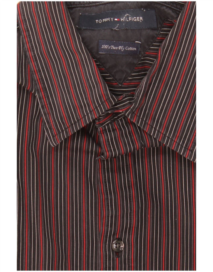 Camisa masculina TOMMY HILFIGER de algodão listrado preto médio