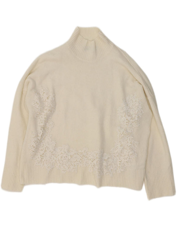 Suéter feminino Marks & Spencer com gola tartaruga Reino Unido 18 XL bege floral