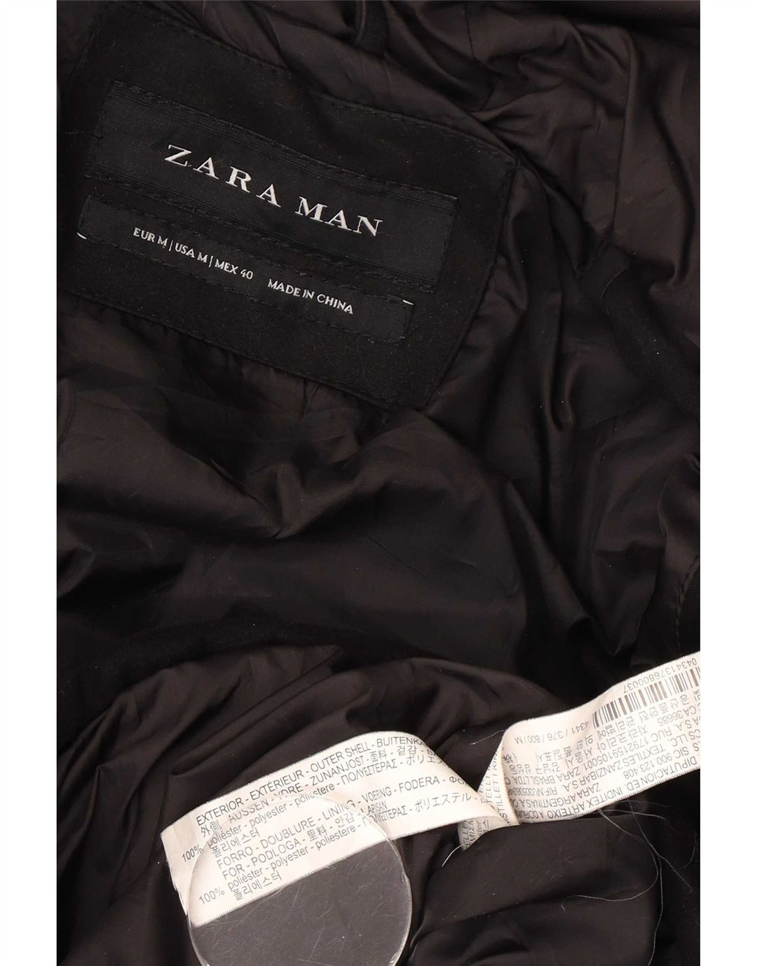 Jaqueta acolchoada com capuz masculina Zara UK 38 poliéster preto médio