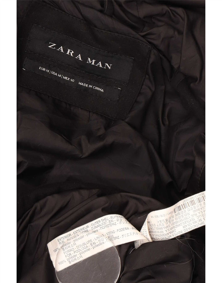 Jaqueta acolchoada com capuz masculina Zara UK 38 poliéster preto médio