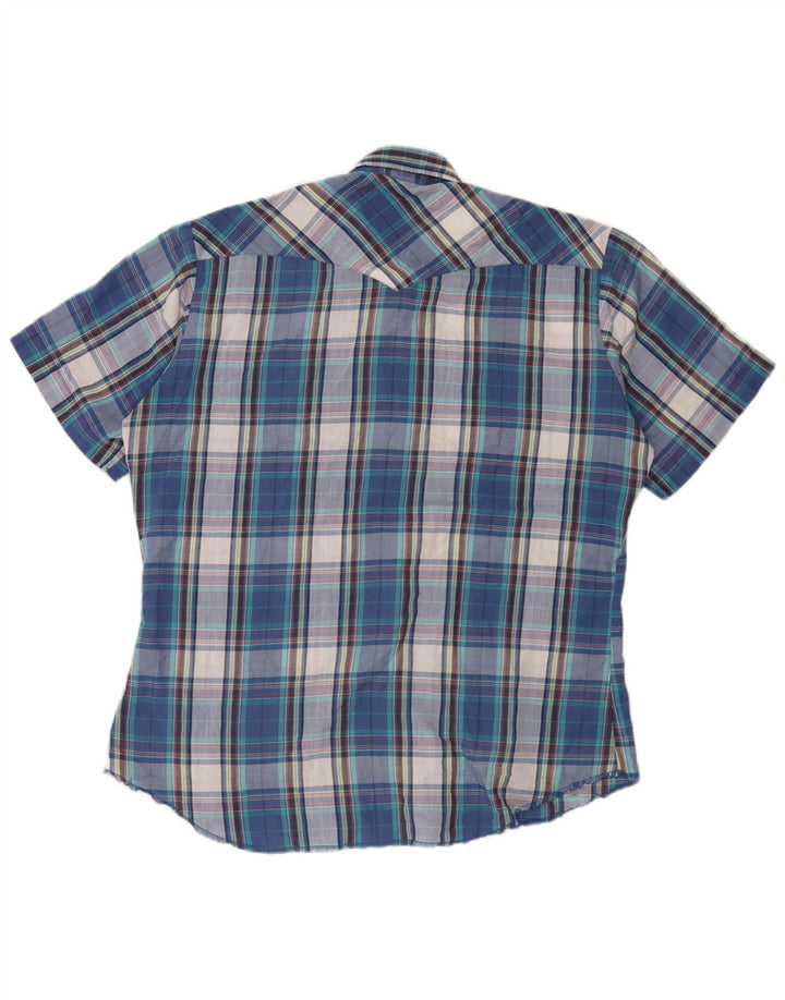Wrangler Camisa masculina de manga curta com babados frontal grande xadrez azul