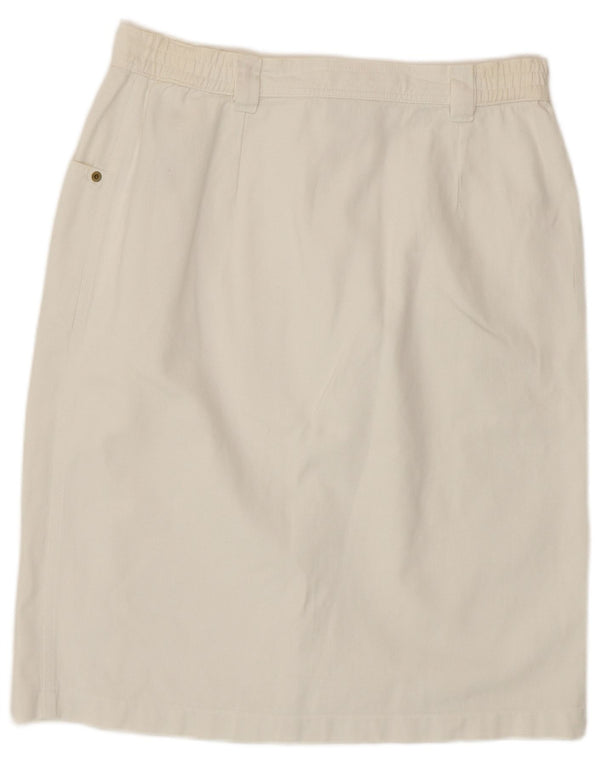 Saia jeans feminina Lucia UK 16 grande W32 algodão branco