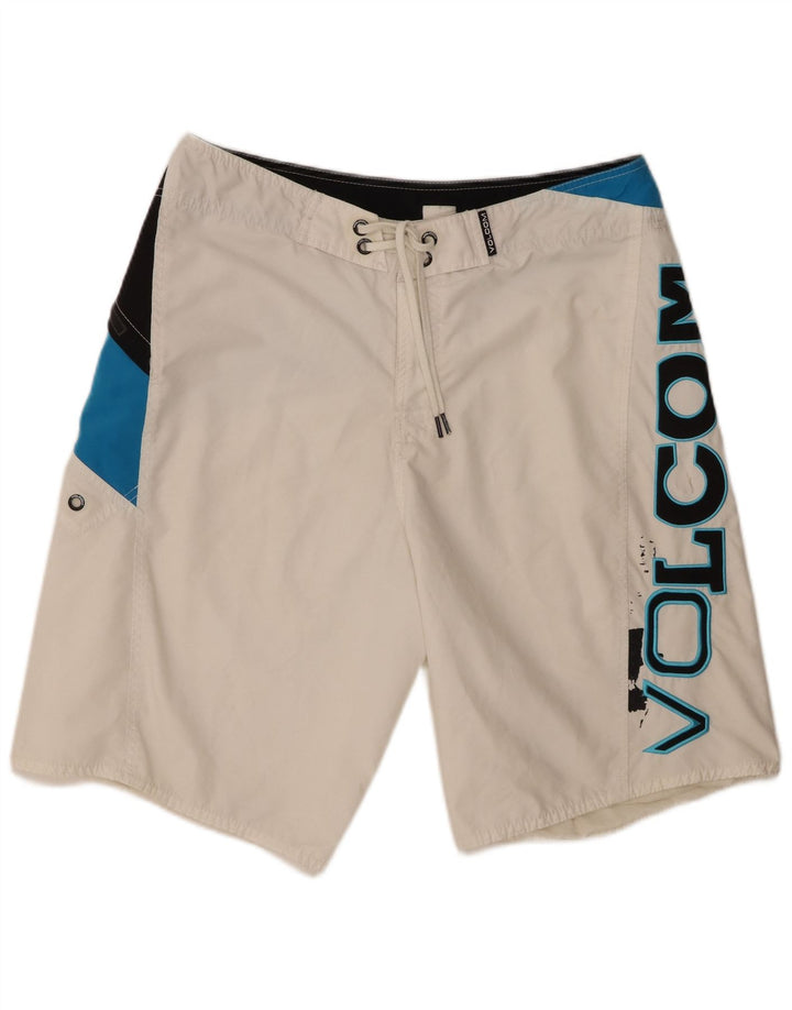 Shorts de natação masculino Volcom Graphic grande bloco colorido branco